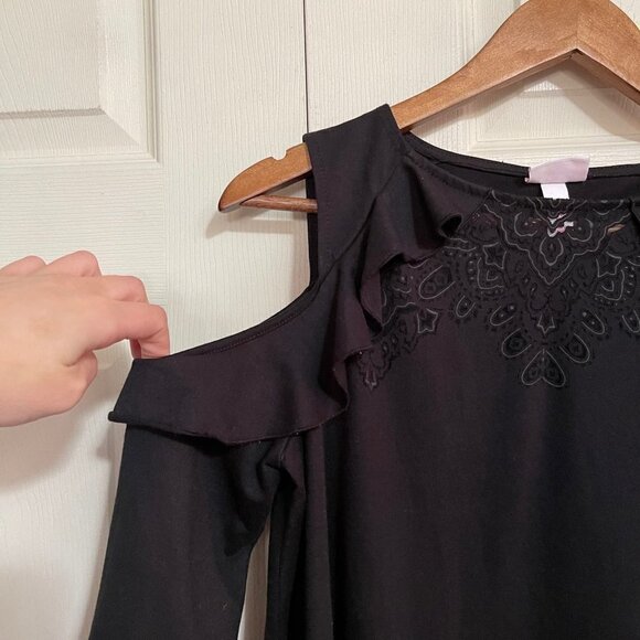 Isabel Maternity Women's Black Pattern Ruffle Detail Cold Shoulder Dress Size XS - Picture 4 of 7